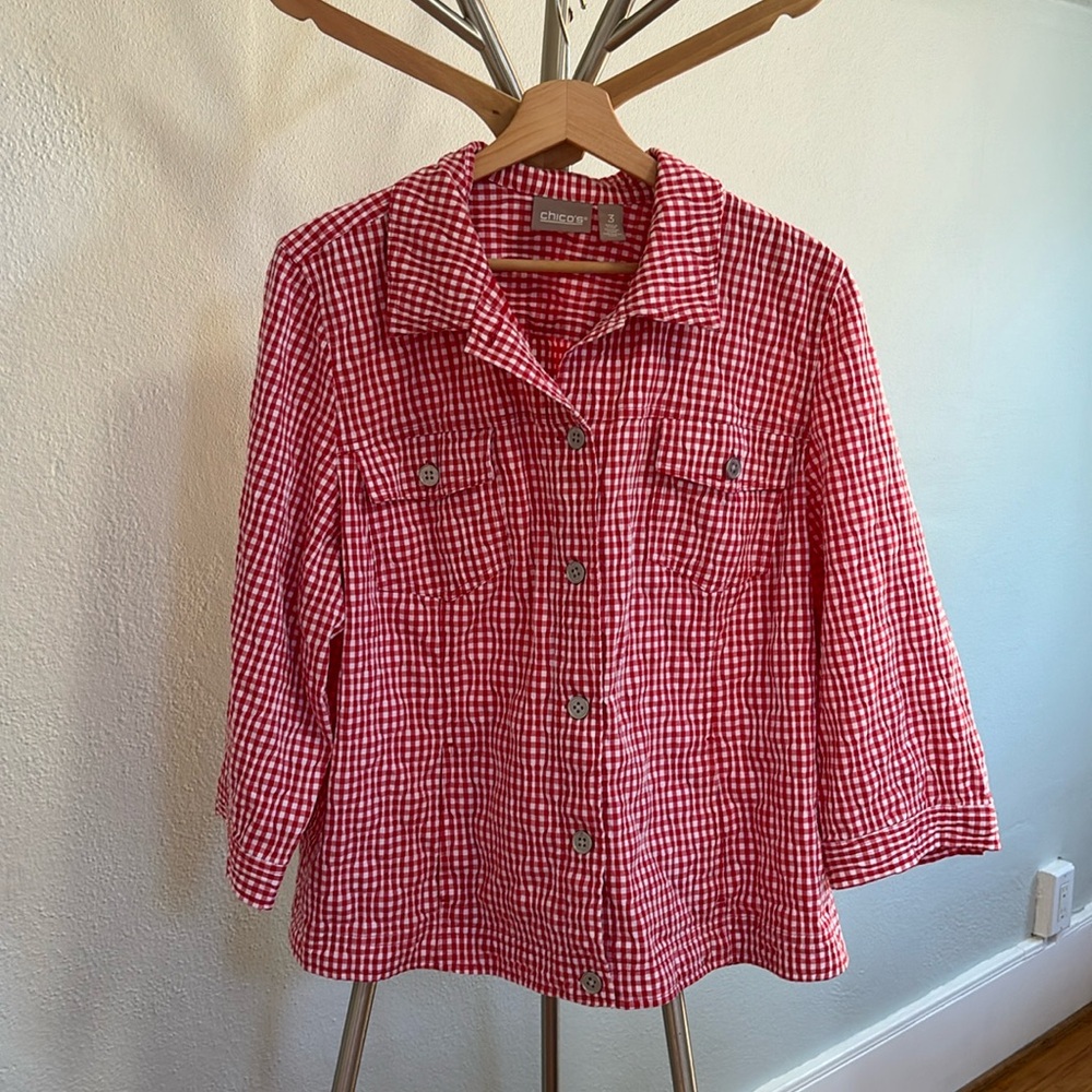 Chico’s Red Gingham Lightweight Jacket - image 1
